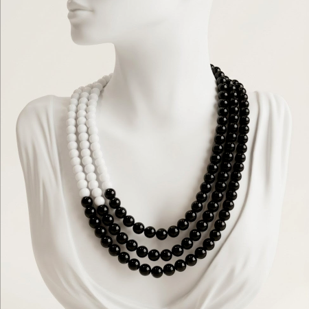 Handcrafted Jewelry Black White Beaded Necklace
